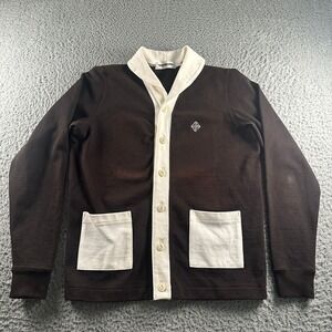 A Bathing Ape Cardigan Mens XS Brown Cream Shawl Collar Button Front Knit Top